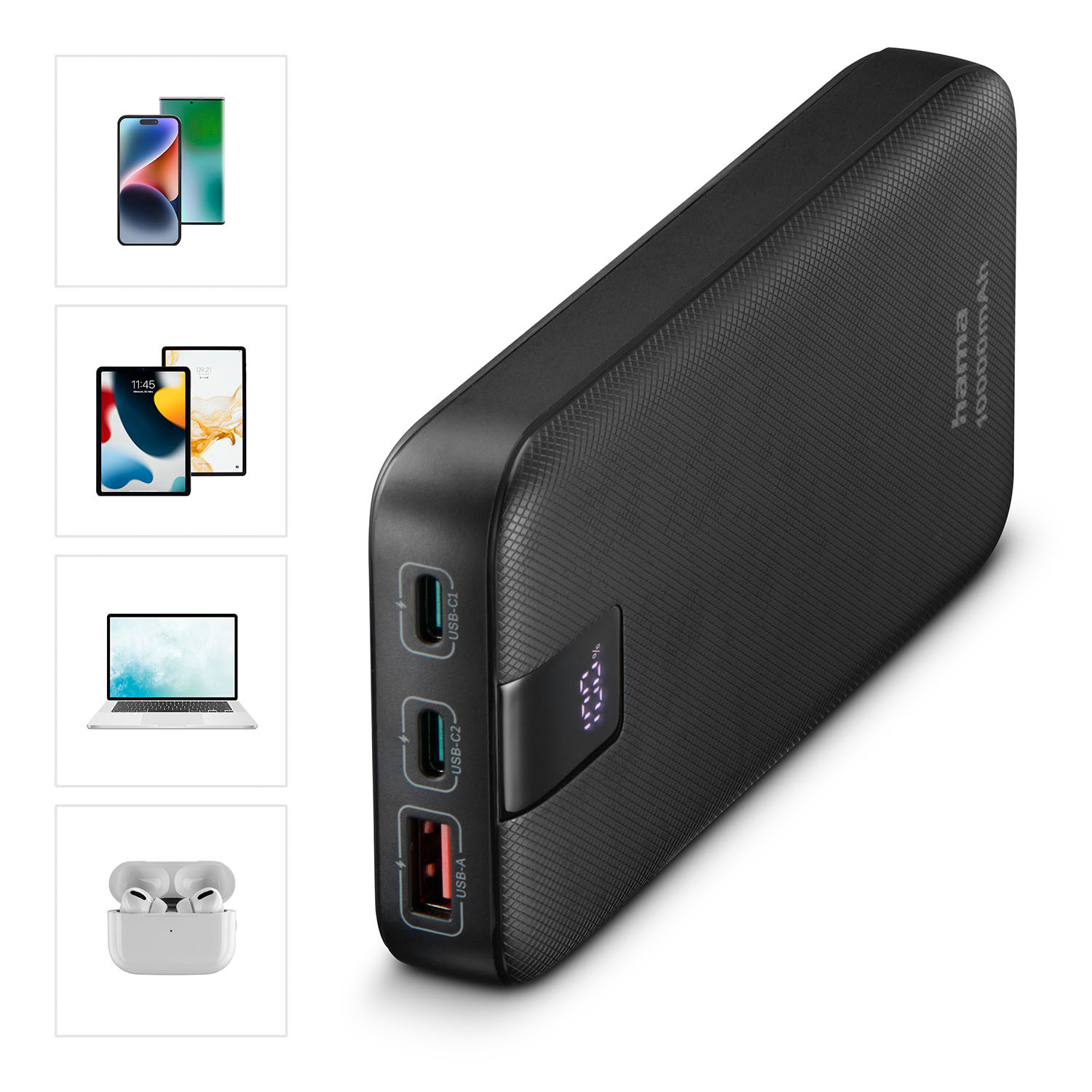 HAMA Powerbank PD 10000mAh 2xUSB-C+1xUSB-A Anthracite