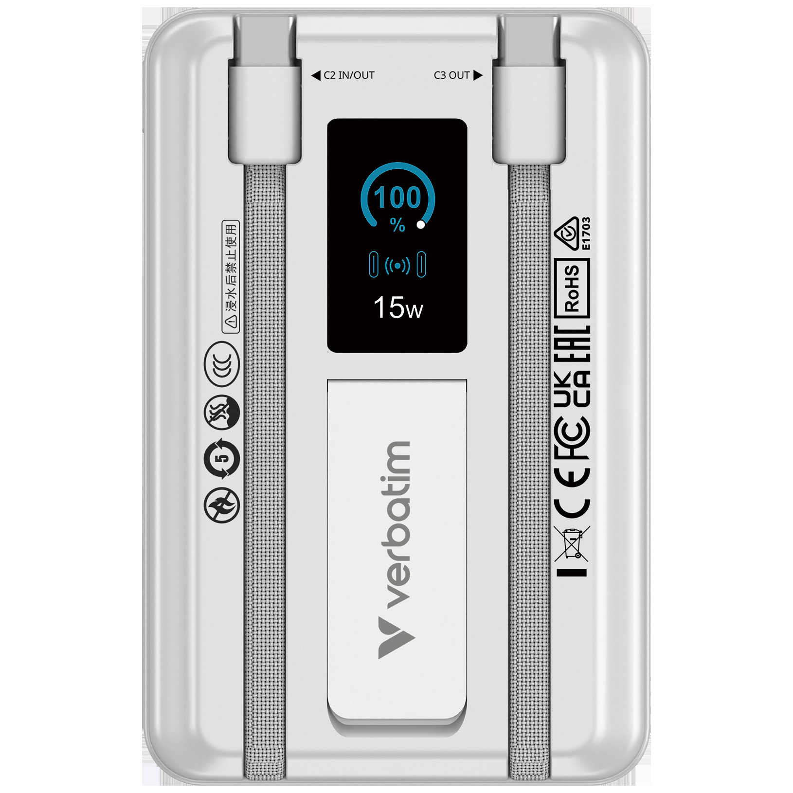 VERBATIM Charge'n'Go 2C & Display PowerBank 10000 mAh Silver