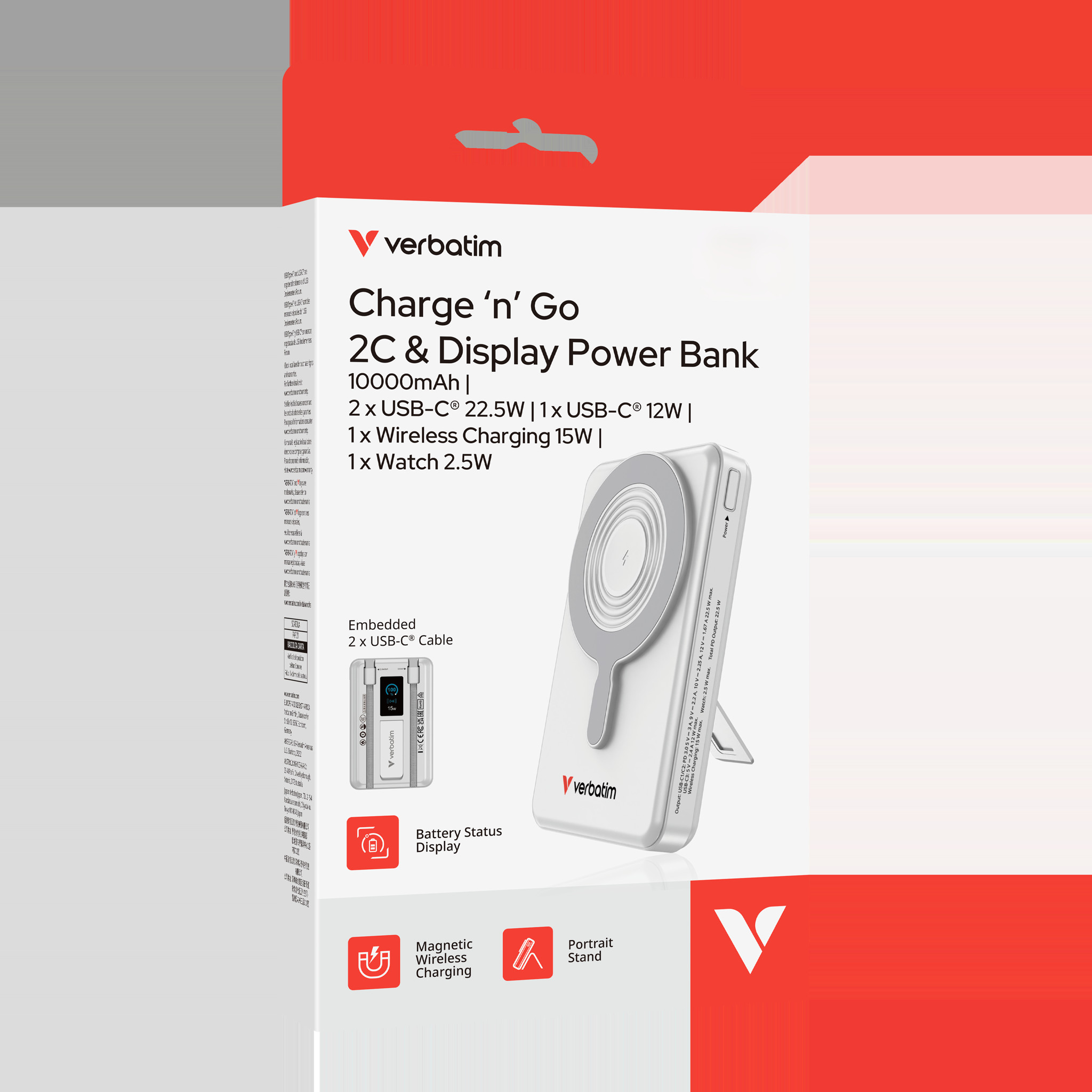 VERBATIM Charge'n'Go 2C & Display PowerBank 10000 mAh Silver