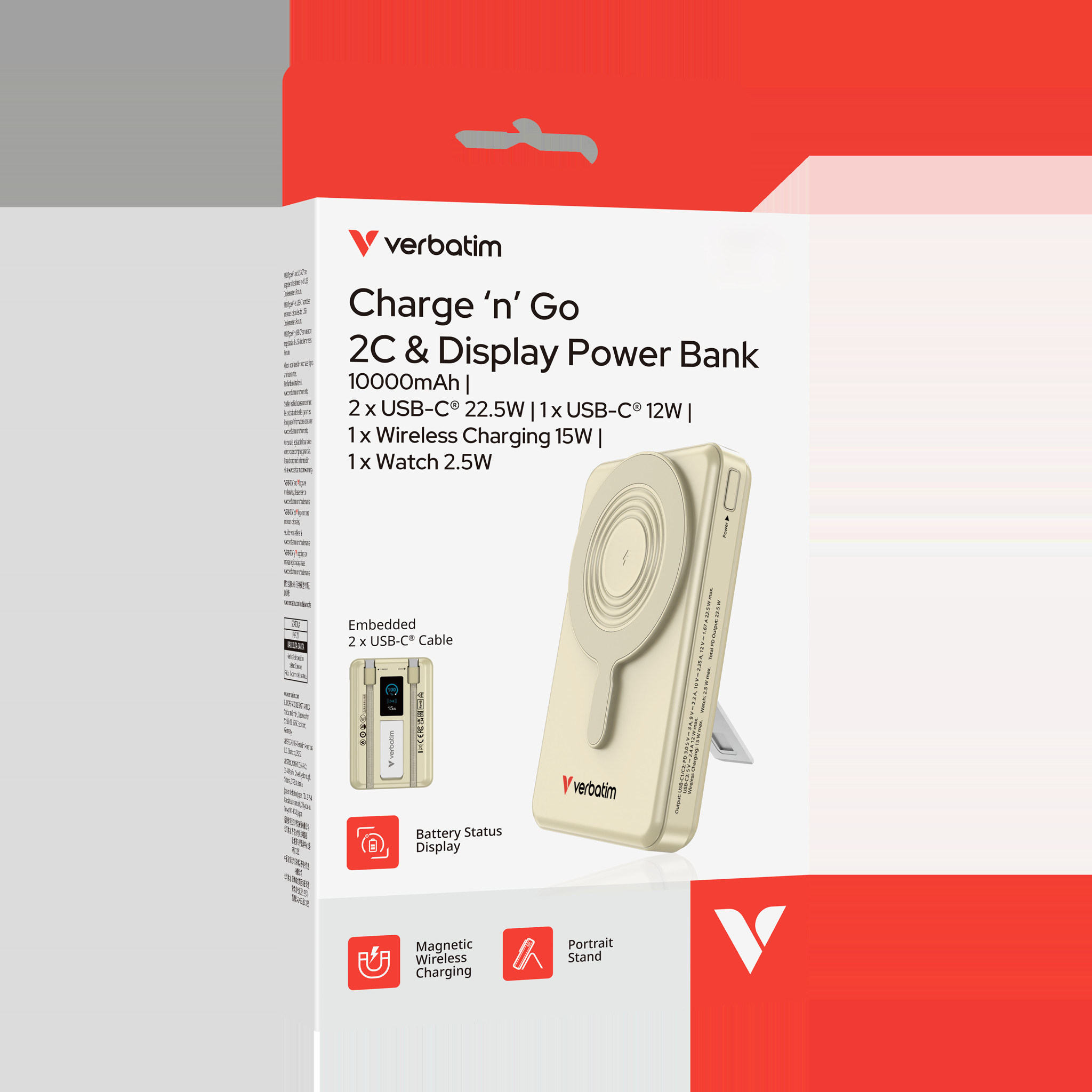 VERBATIM Charge'n'Go 2C & Display PowerBank 10000 mAh Gold