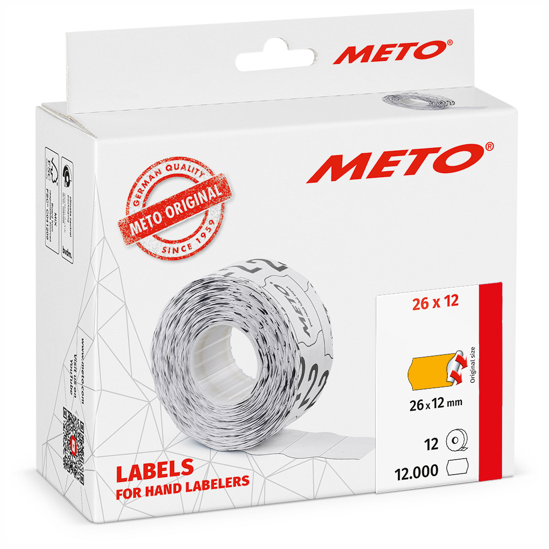 METO Etiket perm 26x12 neonoransje (12rl/1000)