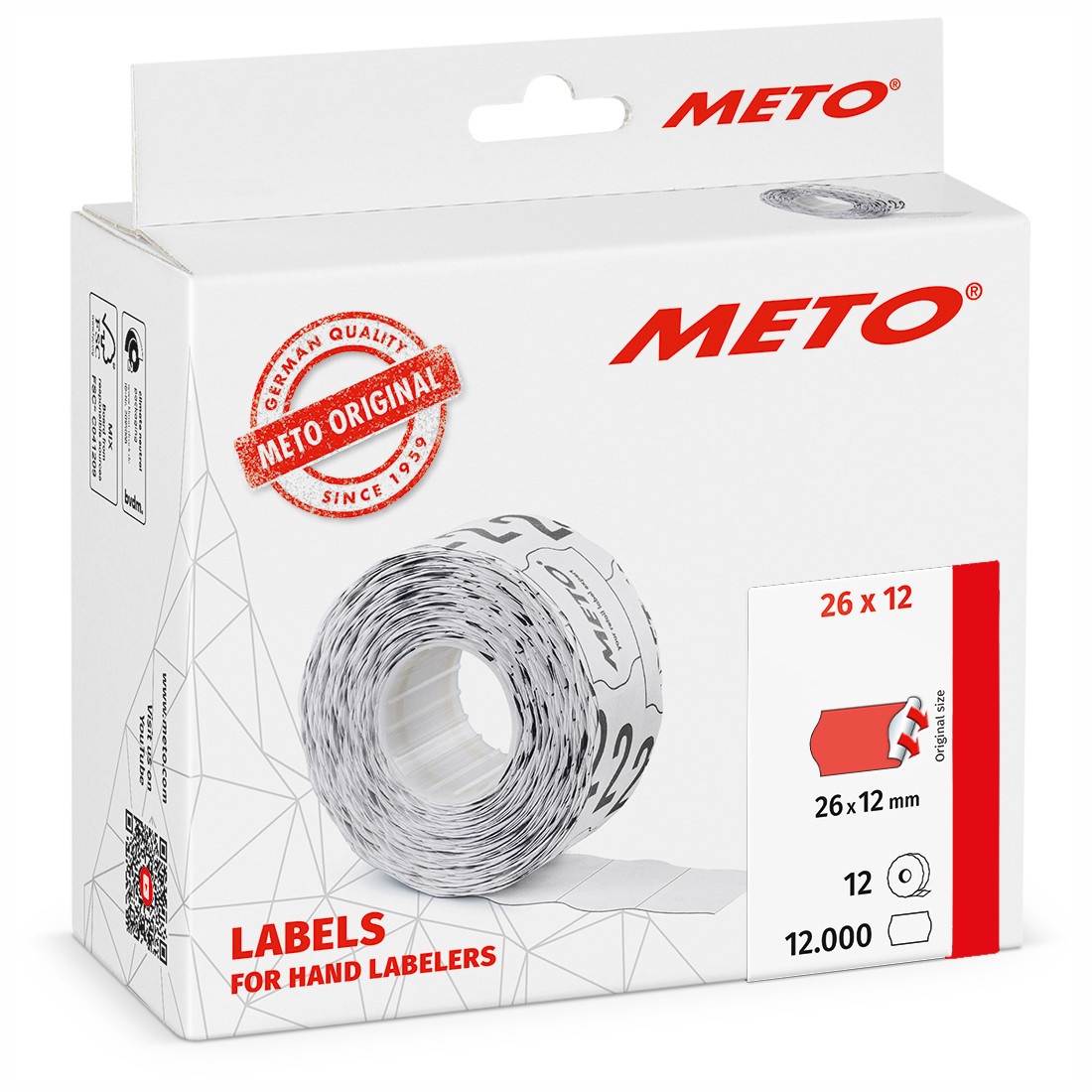 METO Etiket perm 26x12 neonrd (12rl/1000)