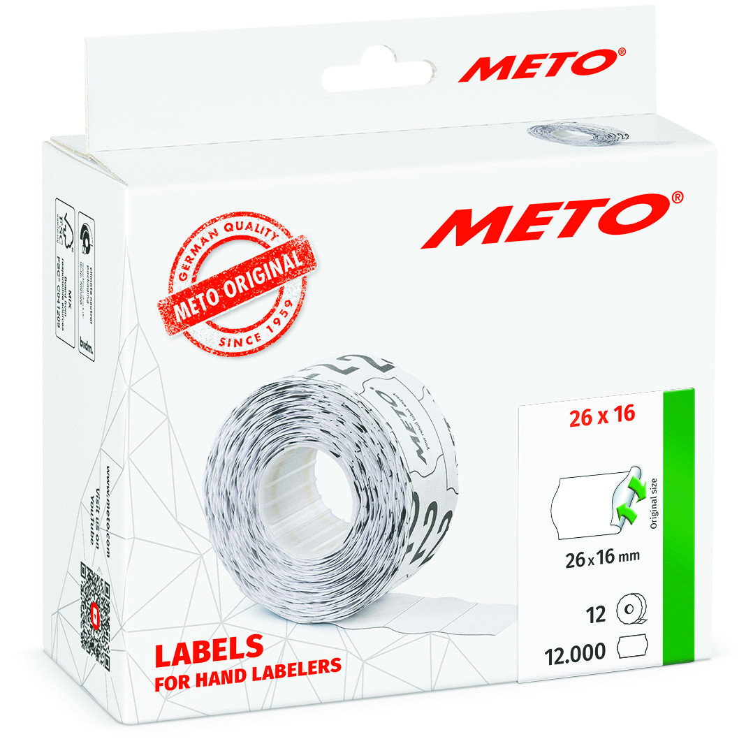 METO Etiket avtak 26x16 hvit (12rl/1000)