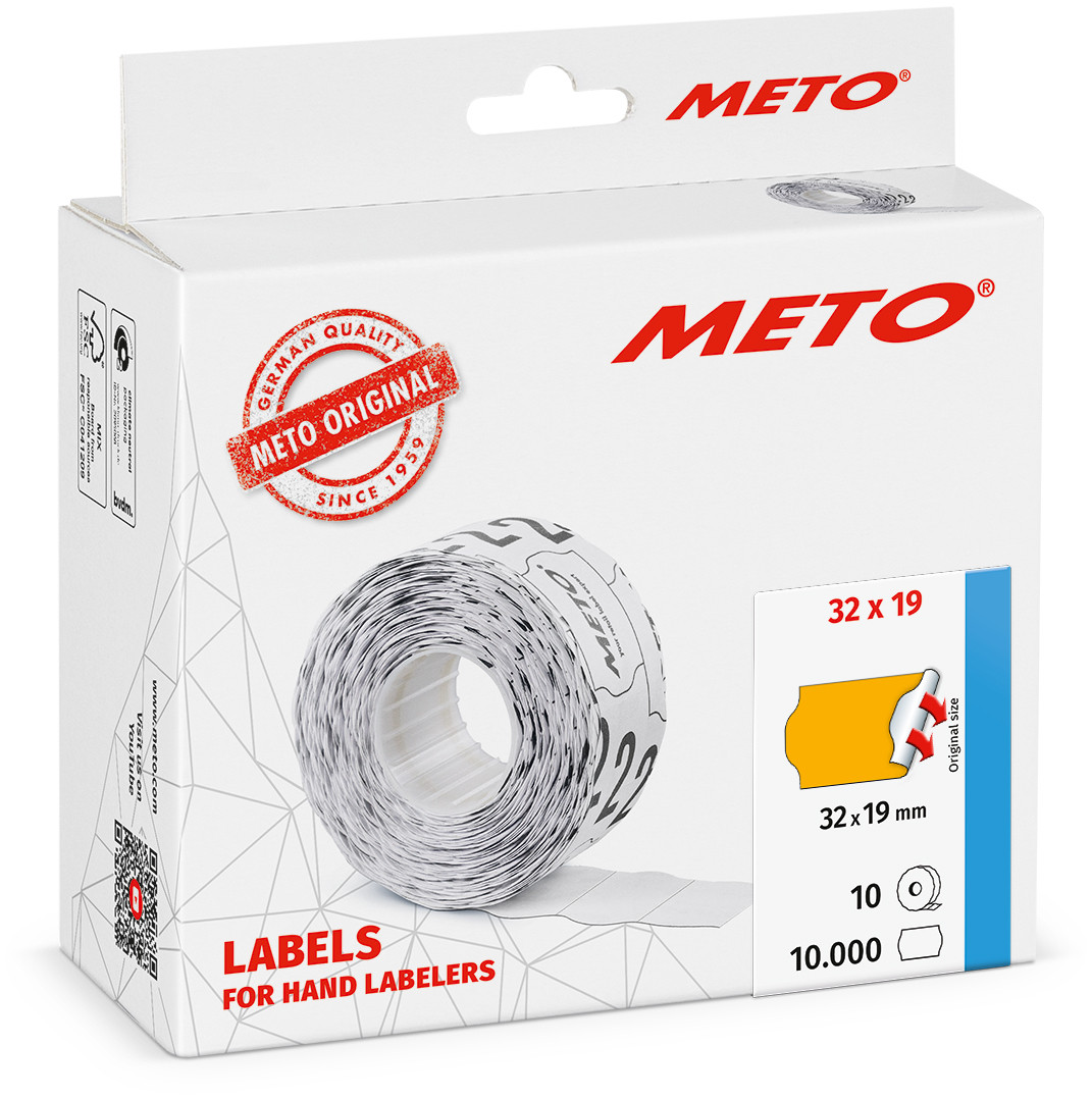 METO Etiket perm 32x19 neonoransje (10rl/1000)