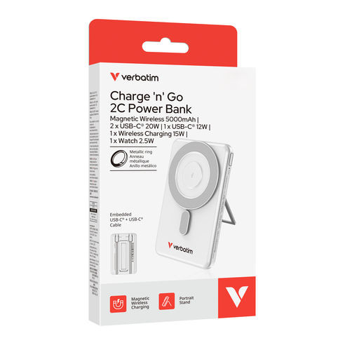 VERBATIM Charge n Go USB-C Cable Power Bank Magnet 5K Silver