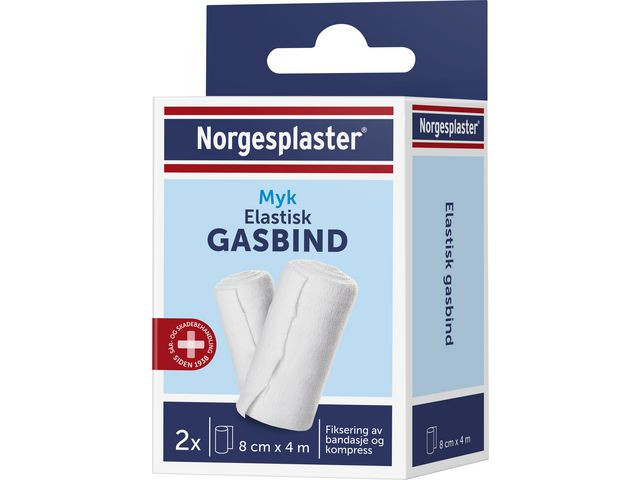 Gasbind Norgesplaster Elastisk 8Cmx4M (2 stk/pk, 10 pakker)