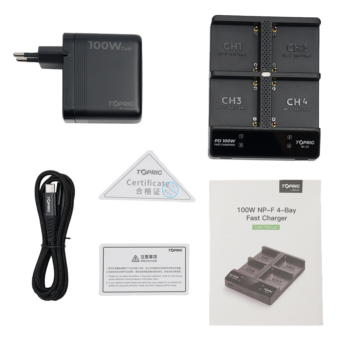 ACCSOON TopRig 100W 4-Bay NP-F Fast EU GaN Charger