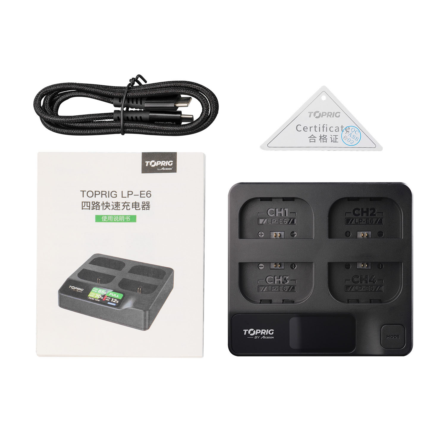 ACCSOON TopRig 100W 4-Bay 4-Bay LP-E6 Fast Charger