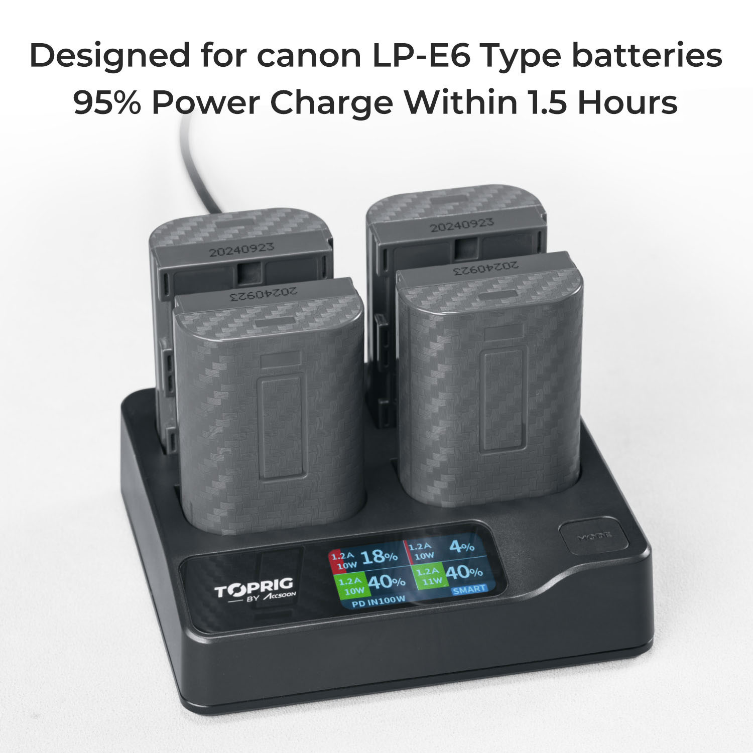 ACCSOON TopRig 100W 4-Bay 4-Bay LP-E6 Fast Charger