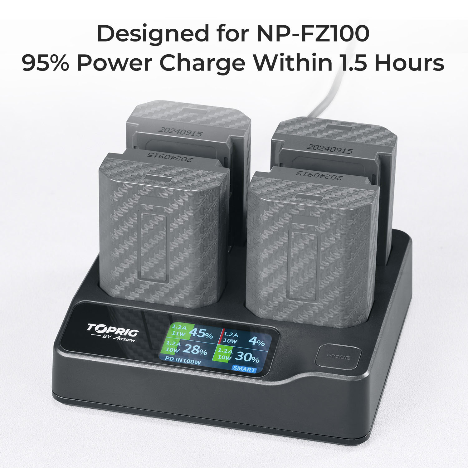 ACCSOON TopRig 100W 4-Bay NP-FZ100  Fast Charger