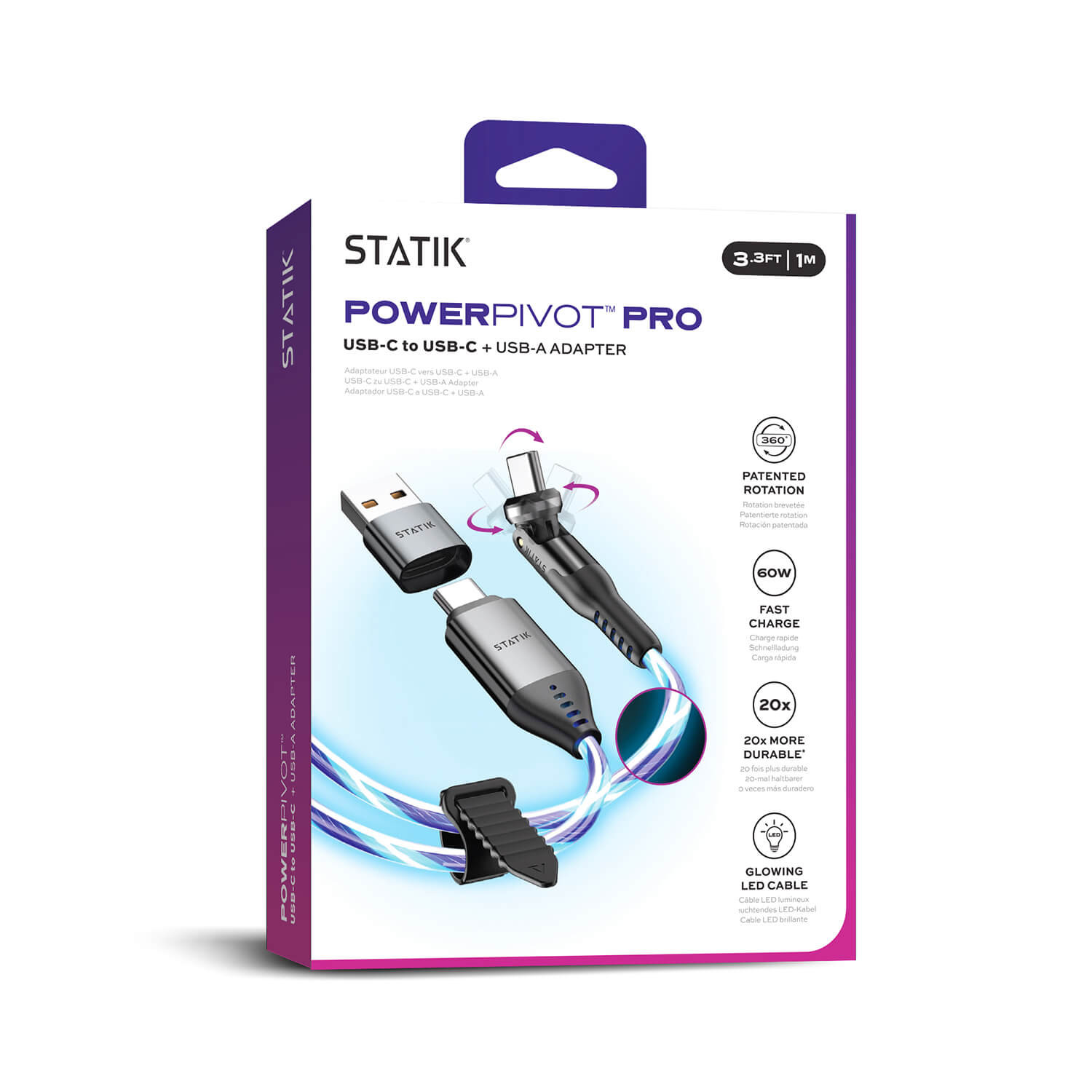 STATIK PowerPivot Pro, Glowing LED USB-C to USB-C, 1m