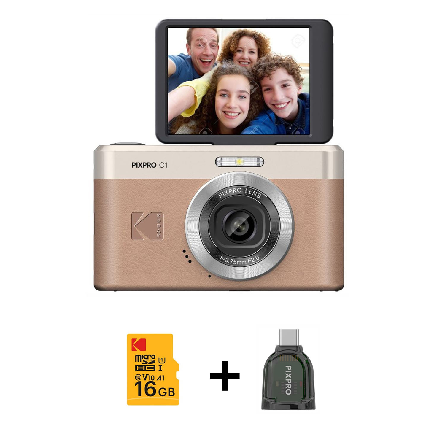 KODAK Digital Camera Pixpro C1 CMOS 4x Digital 13MP Brown - Bundle