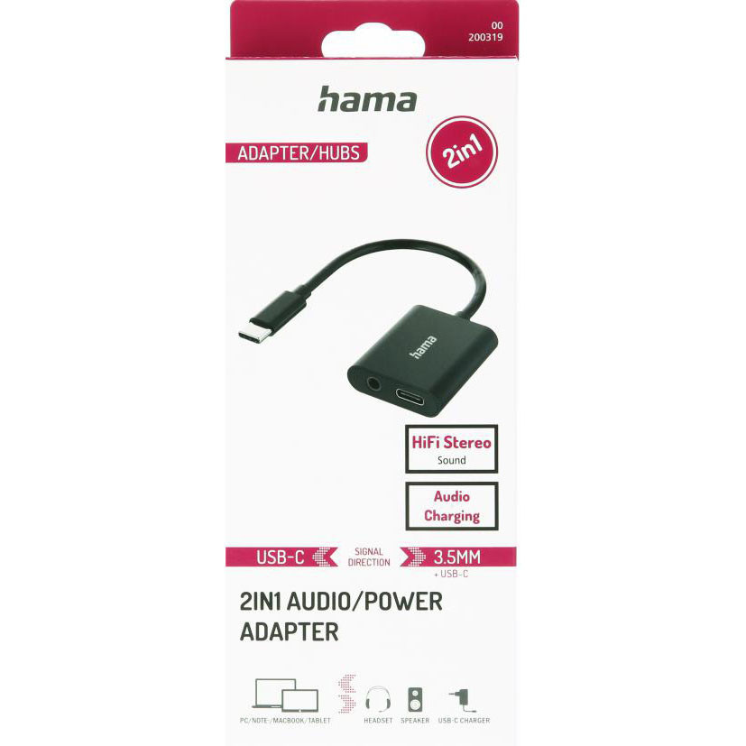 HAMA Audio Adapter 2in1 USB-C to 3,5mm Jack/USB-C Socket