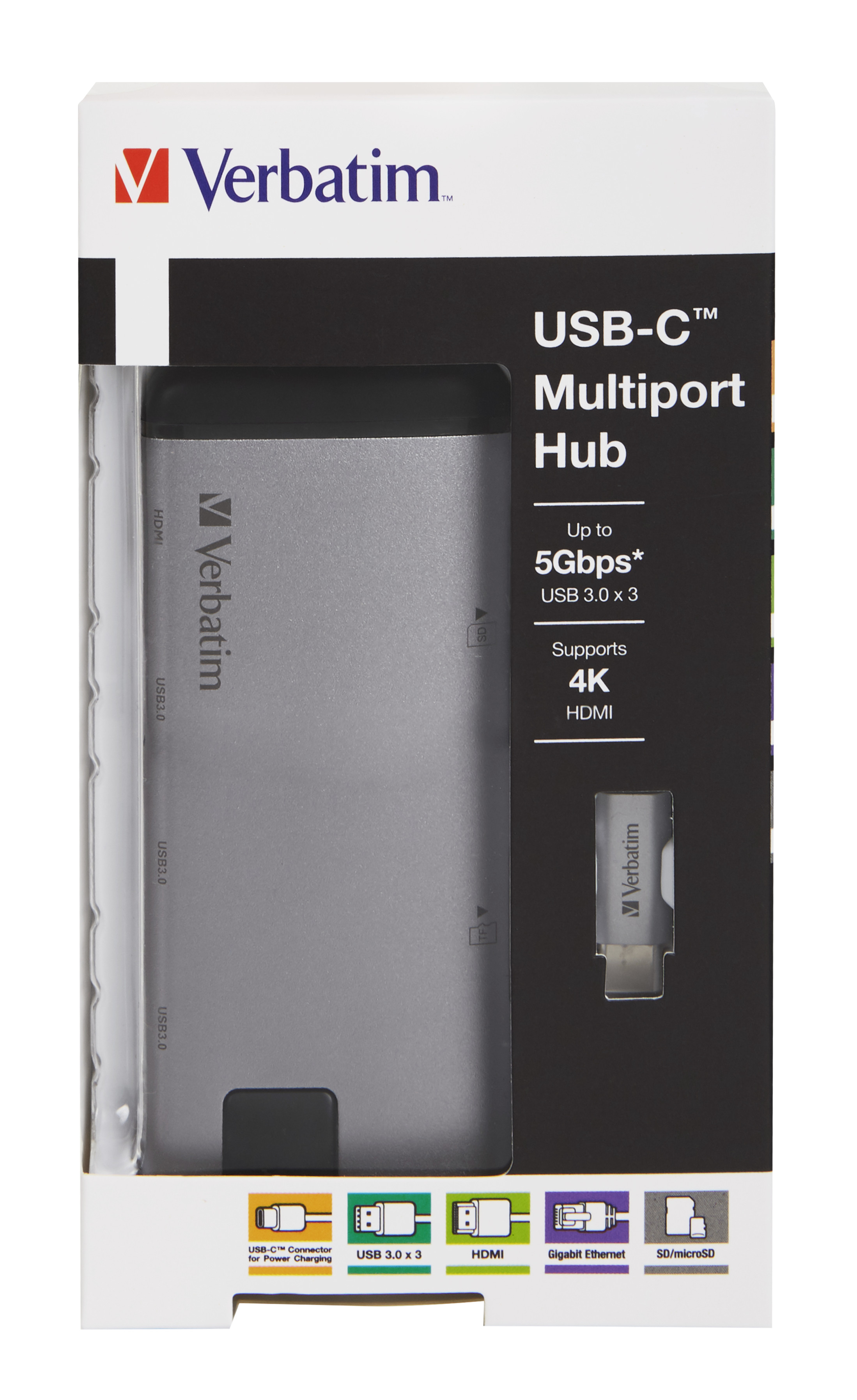 VERBATIM USB-C Multi Hub USB 3.1 GEN1 3.0X3 HDMI SDHC RJ45