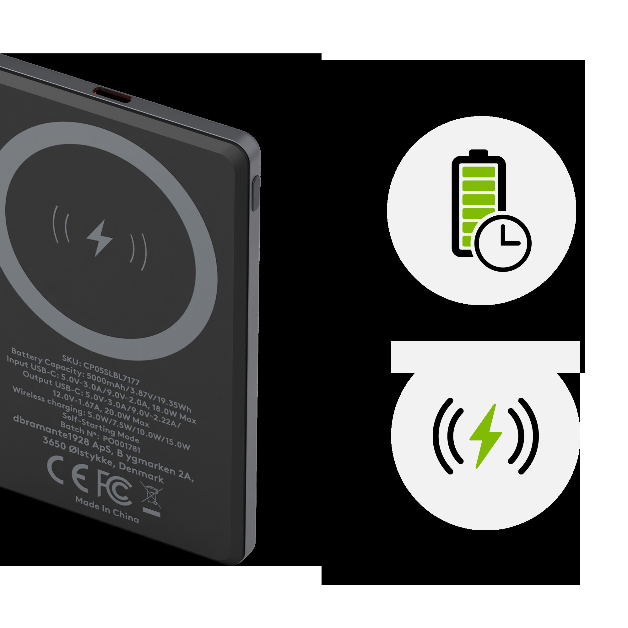 Bildere-charge - Power Bank 5K Wireless v2 - Grey