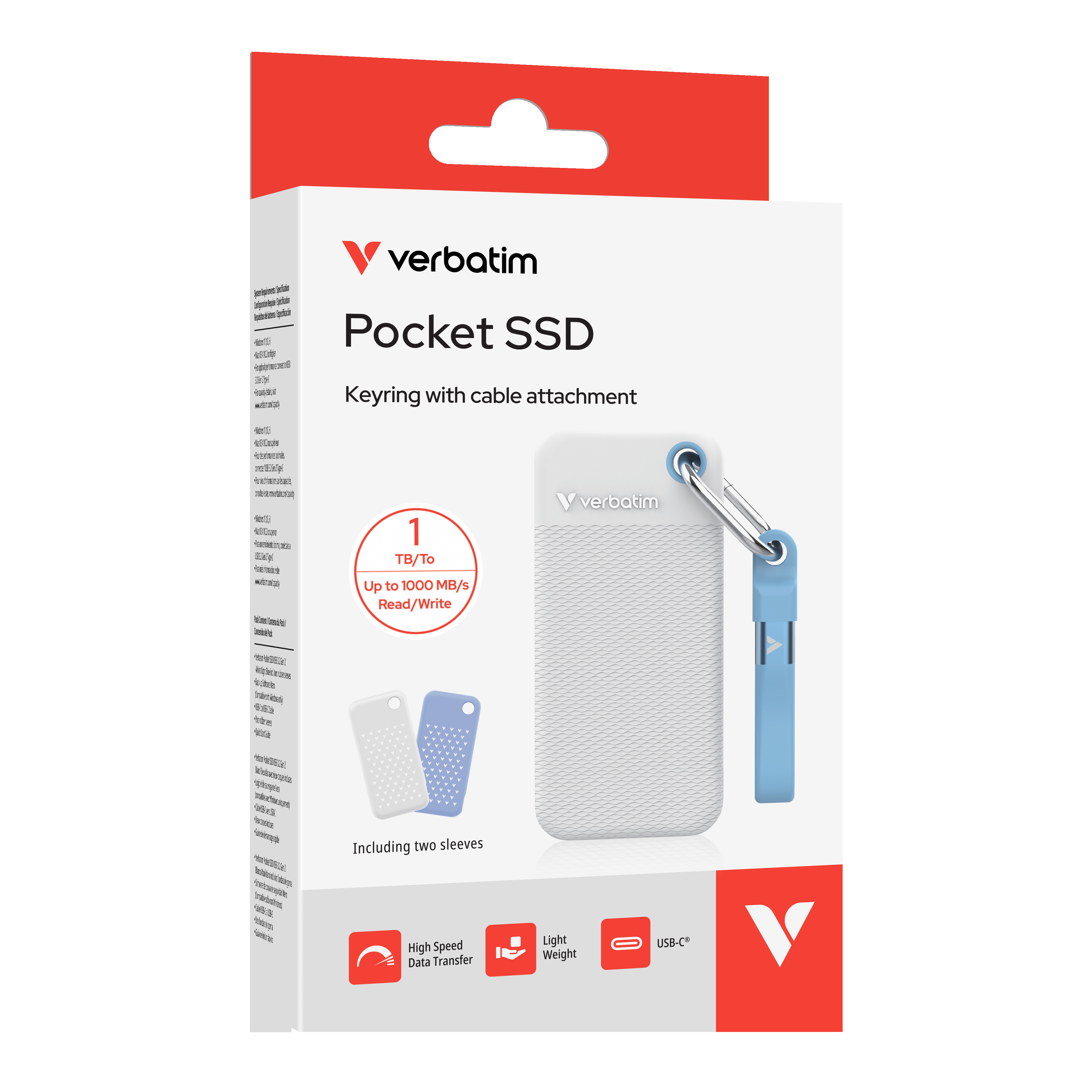 VERBATIM Pocket SSD USB 3.2 Gen 2 1TB White/blue incl sleeve
