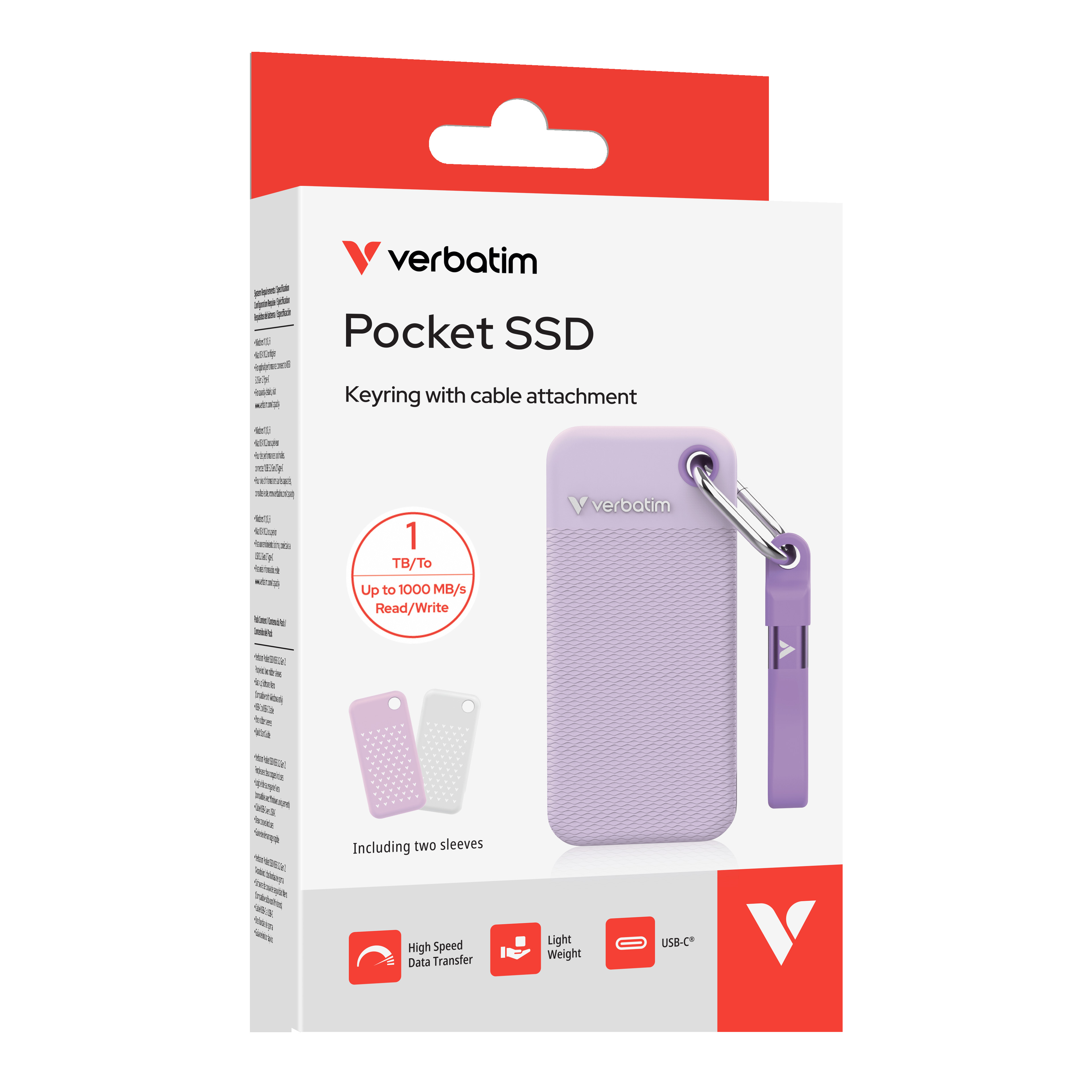 BildeVERBATIM Pocket SSD USB 3.2 Gen 2 1TB Purple incl sleeve