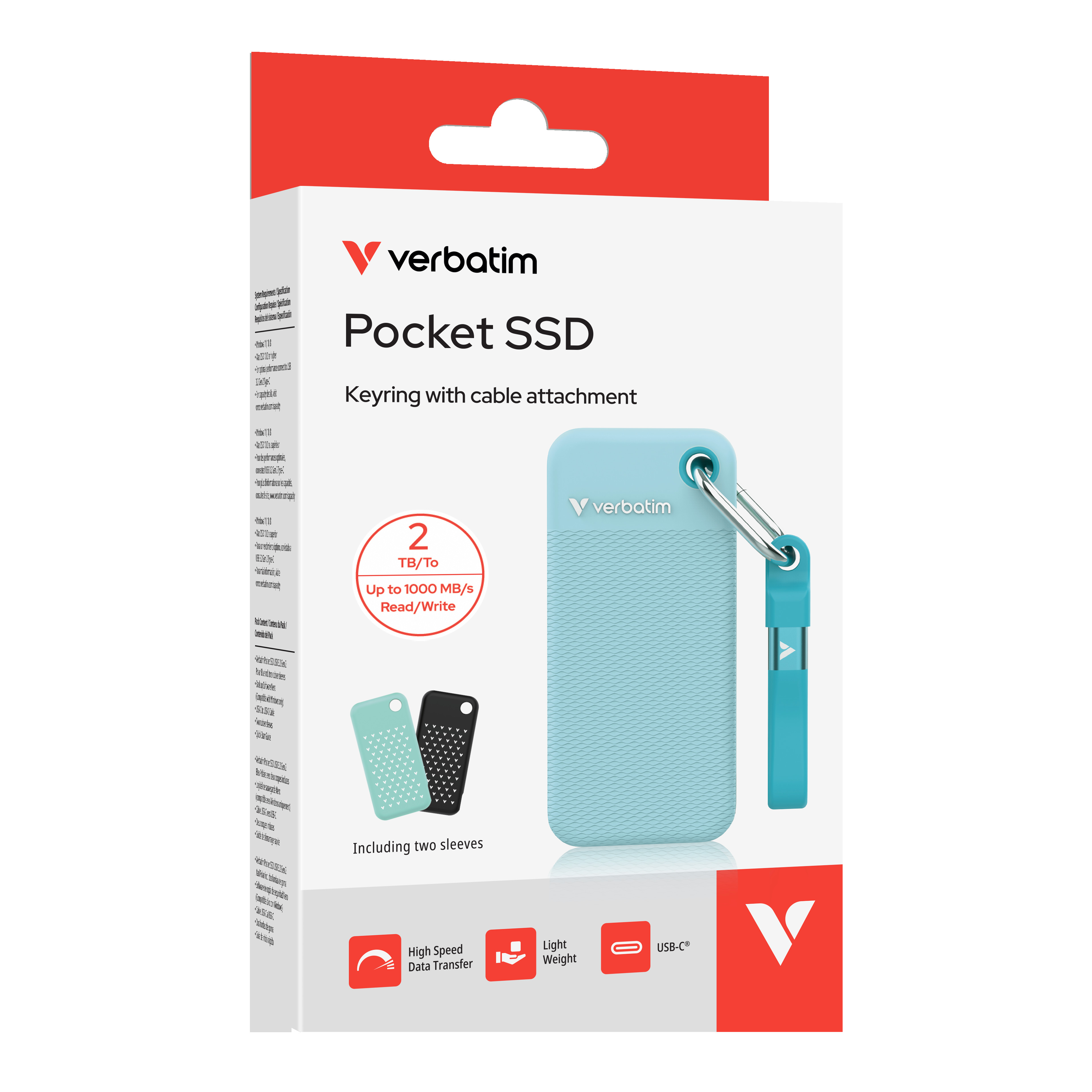 VERBATIM Pocket SSD USB 3.2 Gen 2 2TB Polar Blue incl sleeve