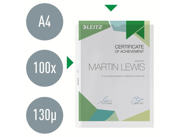 Plastlomme Leitz A4 Topp/Vens 130My (100 stk)