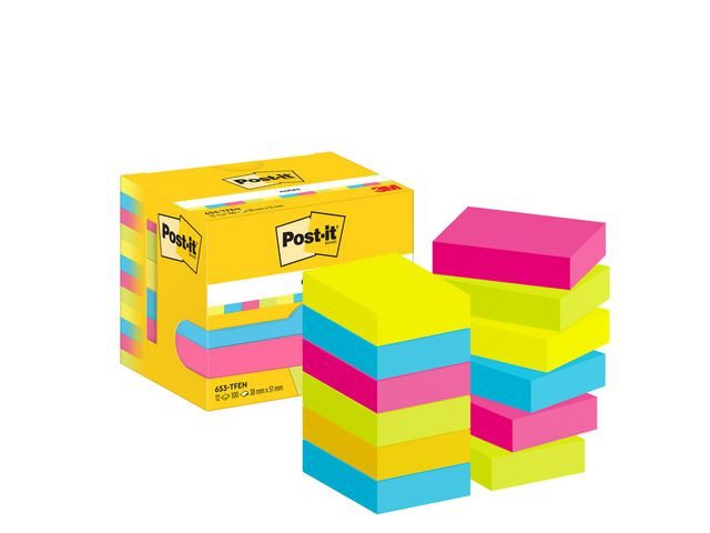 Notatblokk Post-It 38X51 Energetic (12 stk)