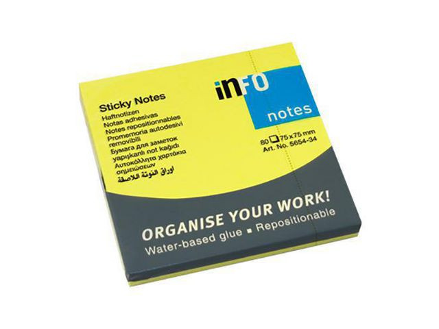 BildeNotatblokk Info 75X75 Neon Gul (12 stk)