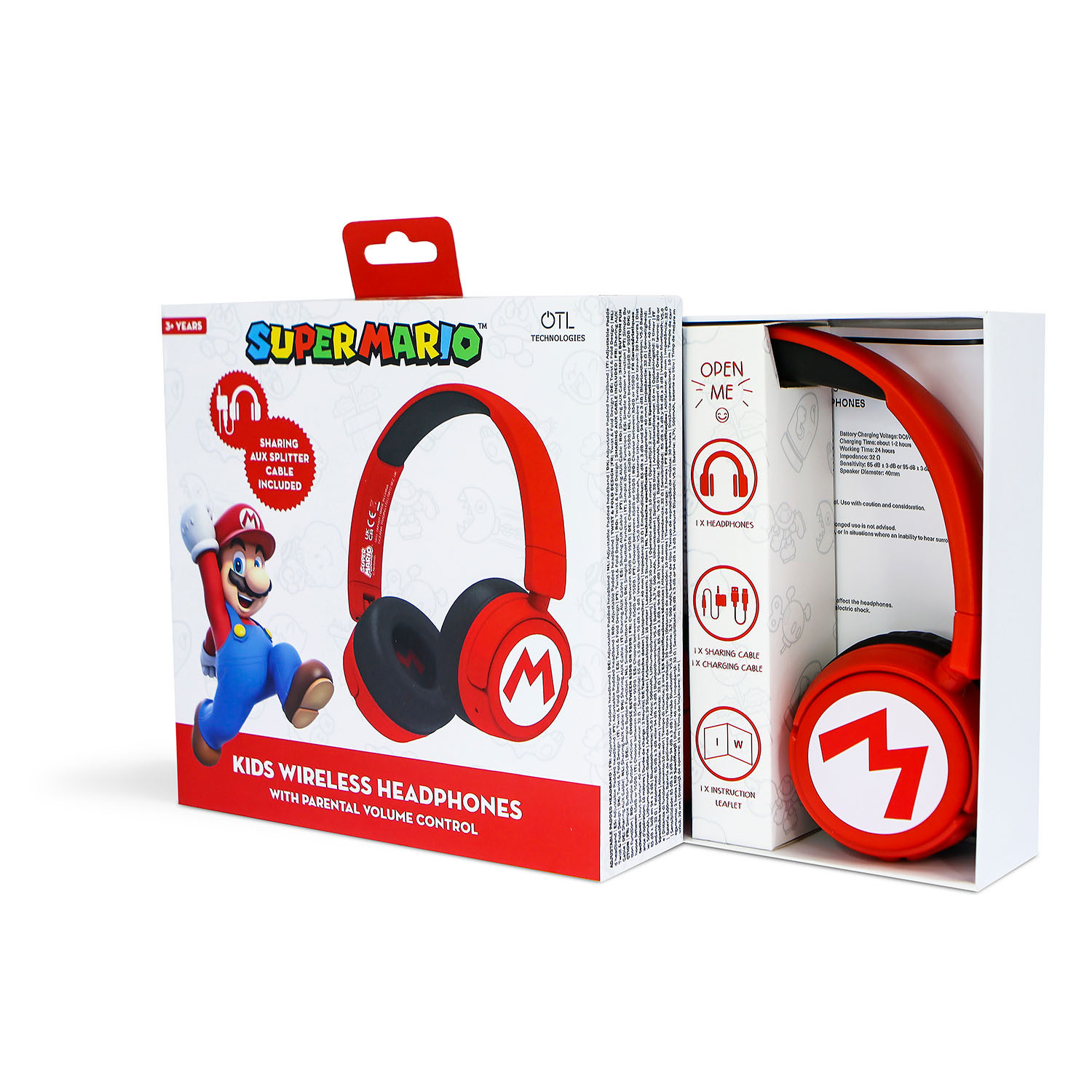 SUPER MARIO Headphone On-Ear Wireless 85dB/95dB Sharing Aux