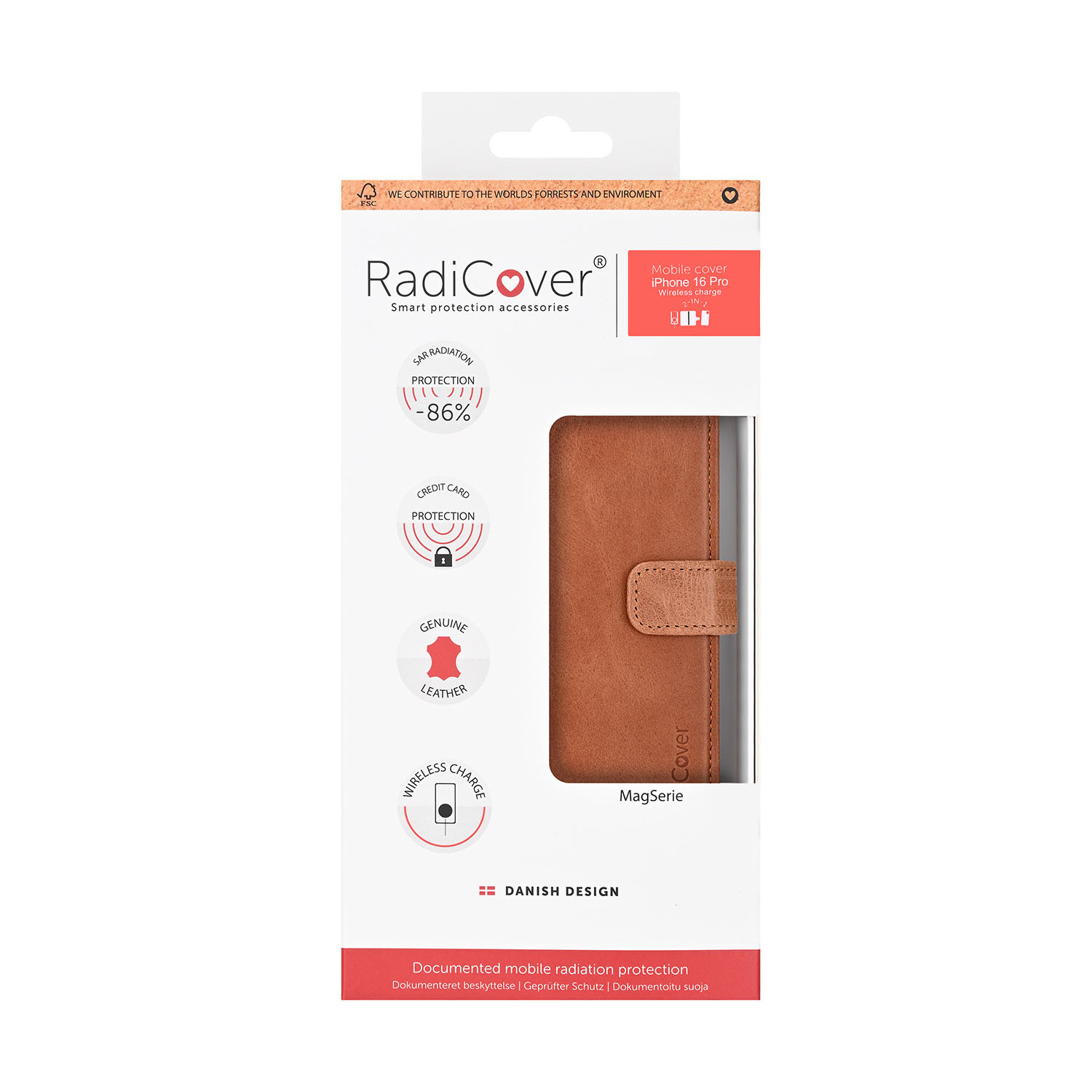 RADICOVER 2in1 Anti Radiation RFID 3 card MagS iPhone 16 Pro Brown Leather