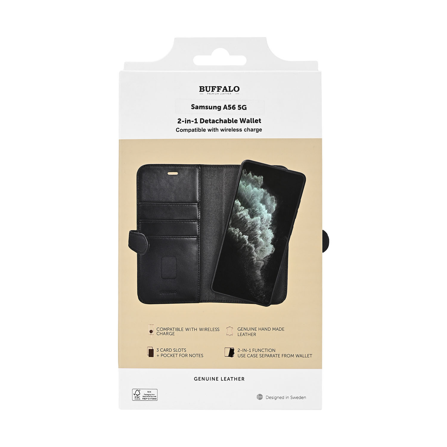 BUFFALO 2in1 Wallet Leather 3 card Samsung A56 5G Black