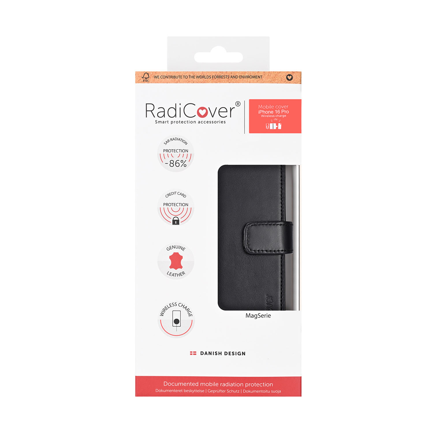 RADICOVER 2in1 Anti Radiation RFID 3 card MagS iPhone 16 Pro Black Leather