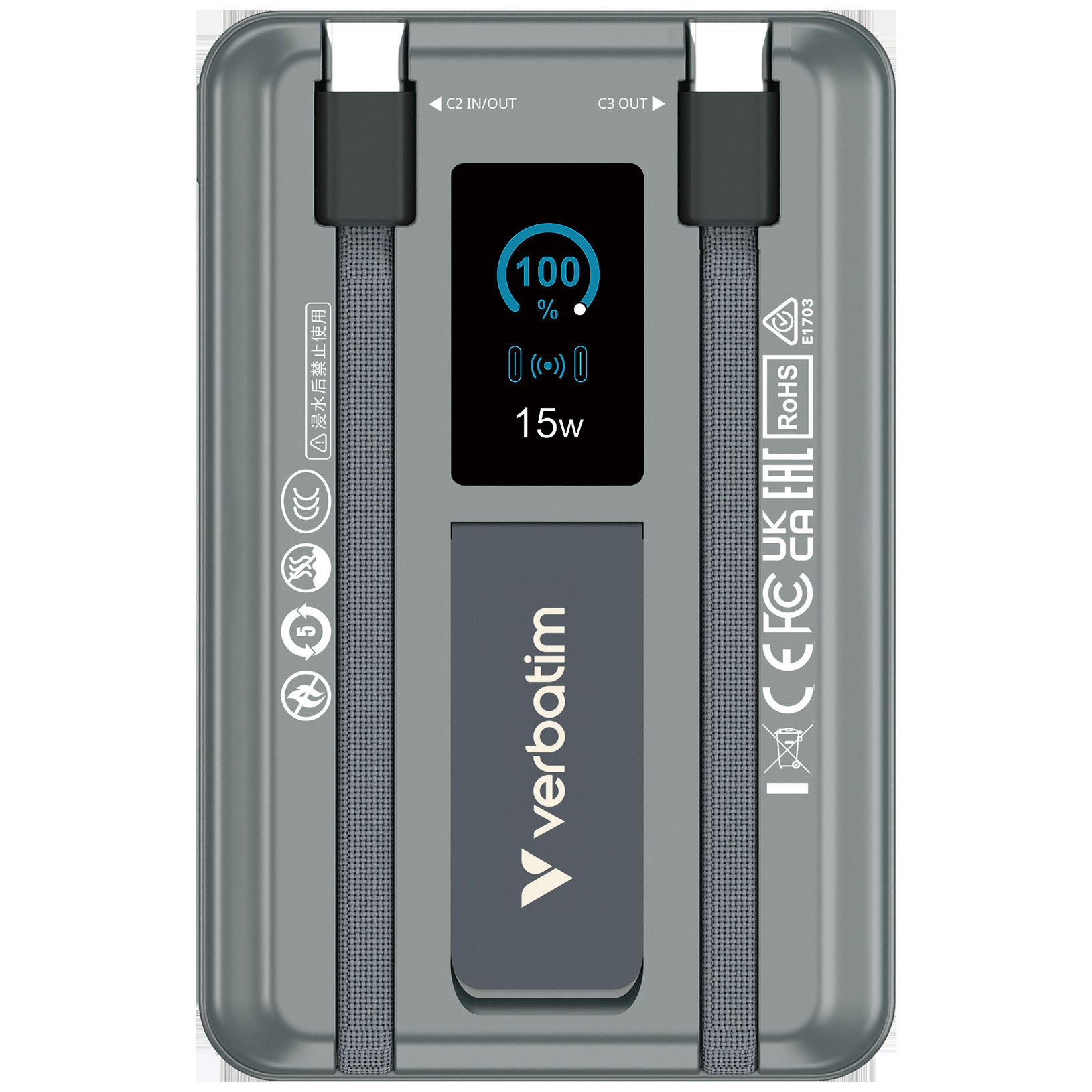 VERBATIM Charge'n'Go 2C & Display PowerBank 10000 mAh Grey