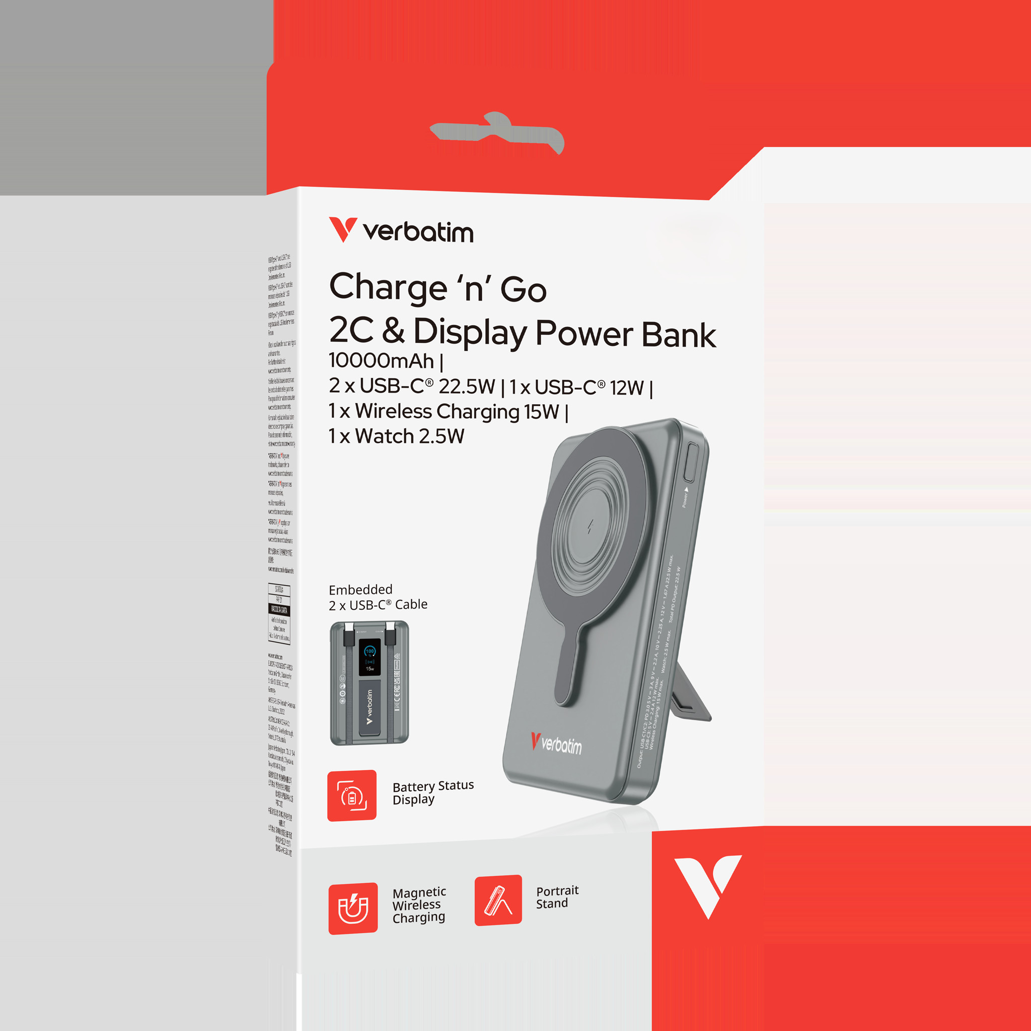 VERBATIM Charge'n'Go 2C & Display PowerBank 10000 mAh Grey