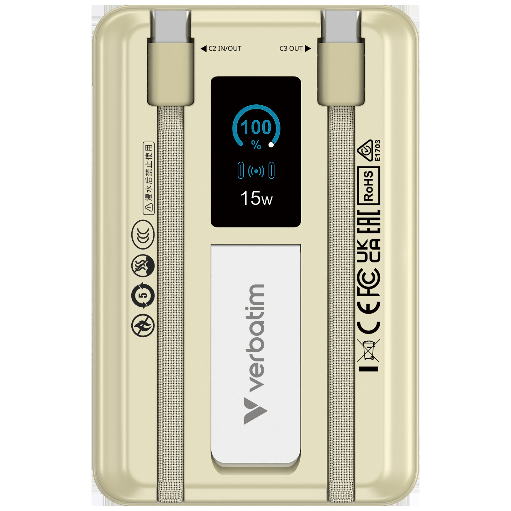 VERBATIM Charge'n'Go 2C & Display PowerBank 10000 mAh Gold