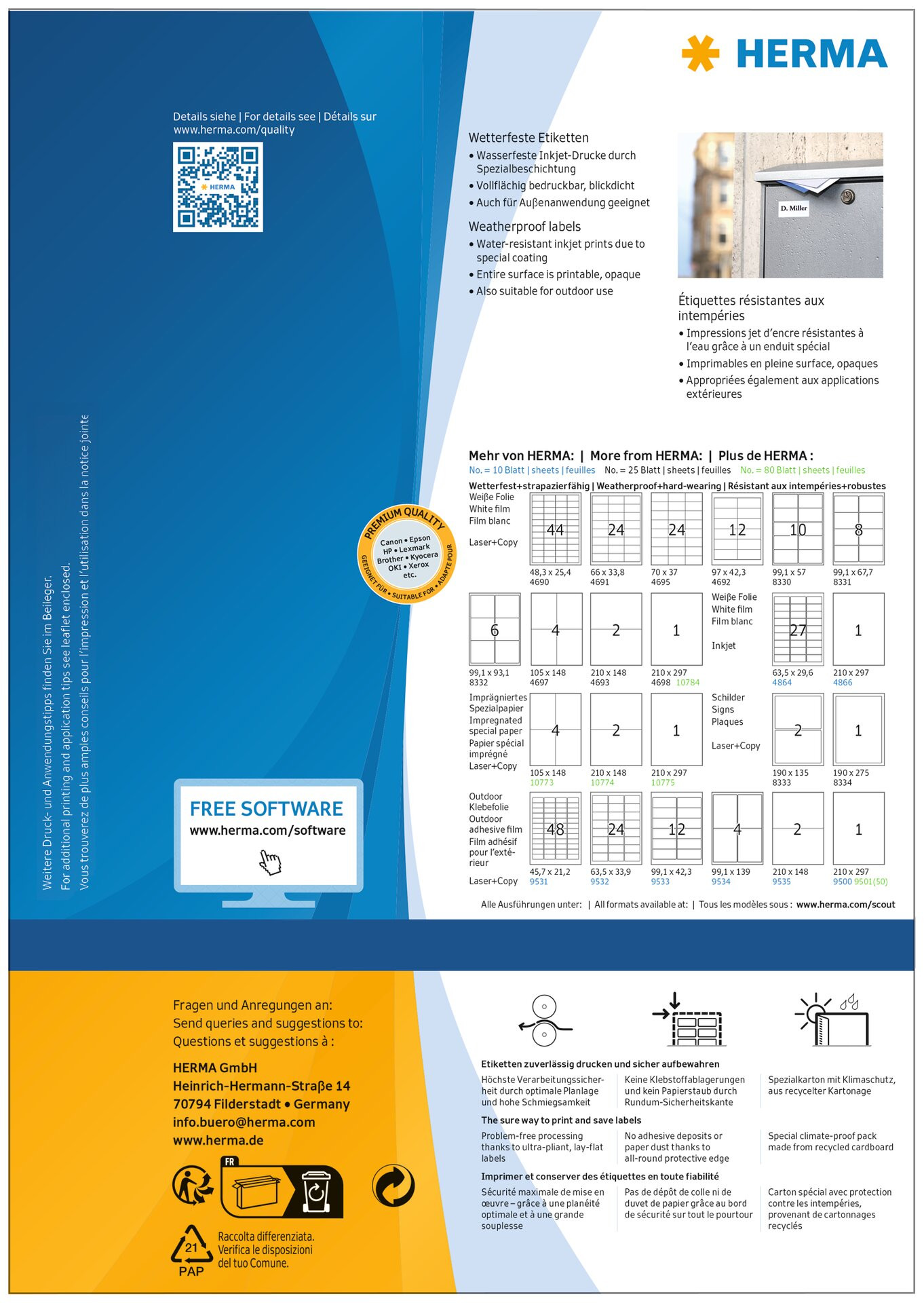 Herma Etiketter Slitesterke 63,5X29,6 mat (1080)