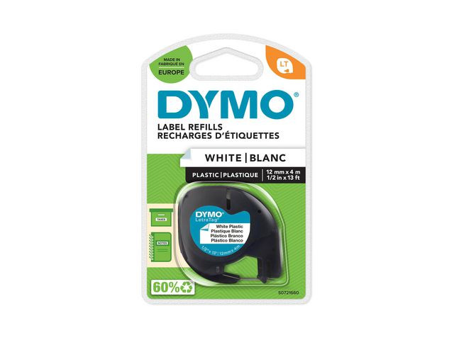 Dymo Teip LetraTag Plastikk 12mmx4m hvit