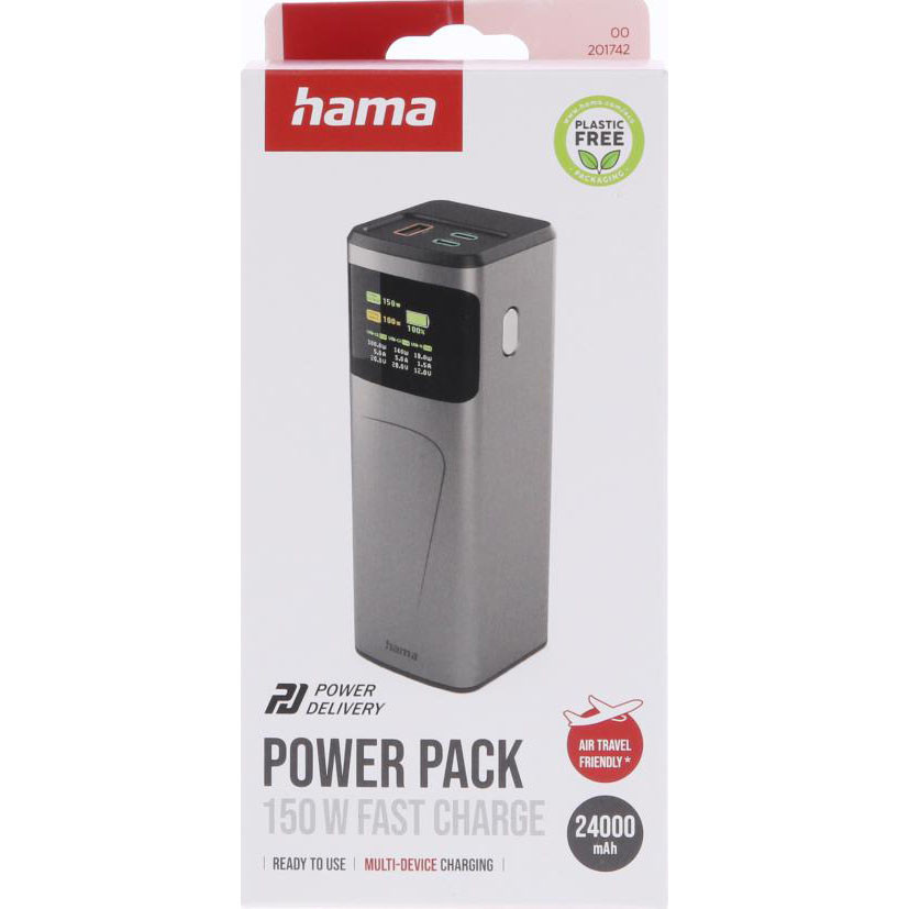 HAMA Power Pack 150W Fast Charge 24000mAh 2xUSB-C 1xUSB-A Black