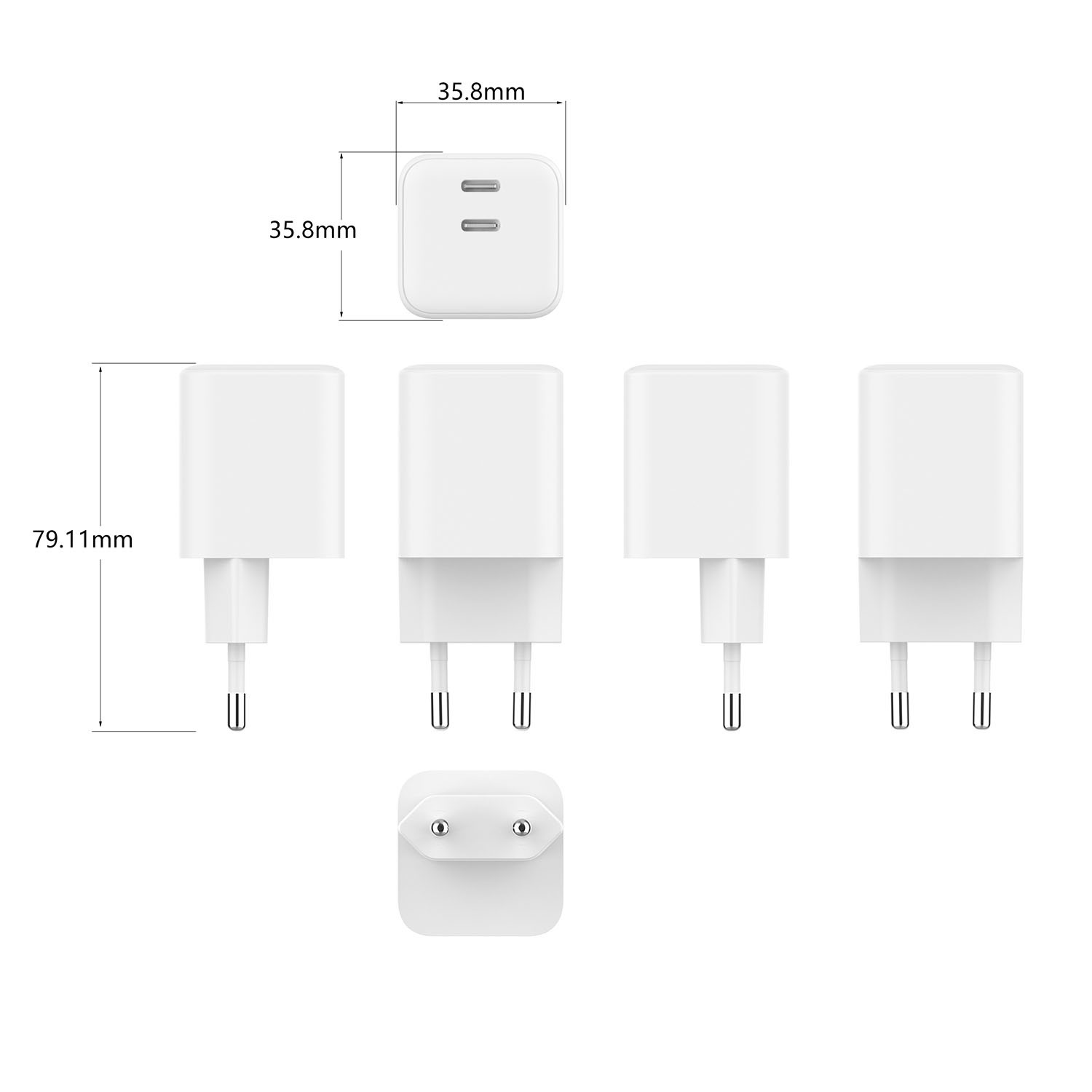 BildeGEAR Charger 220V 2xUSB-C PD/PPS 65W GaN White