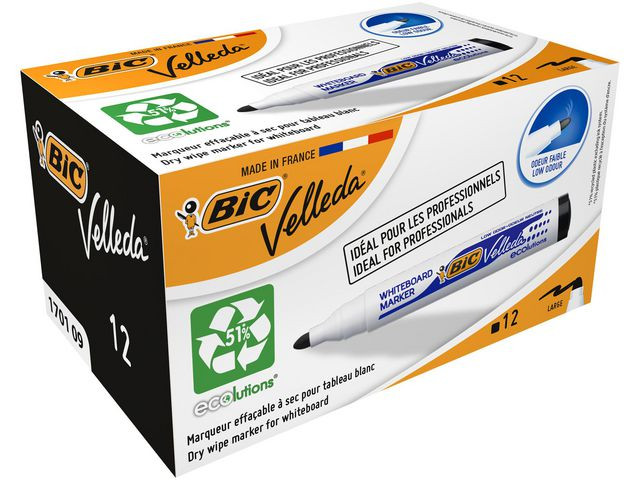 Whiteboardpenn Bic Velleda 1701 Rundsort (12 stk)