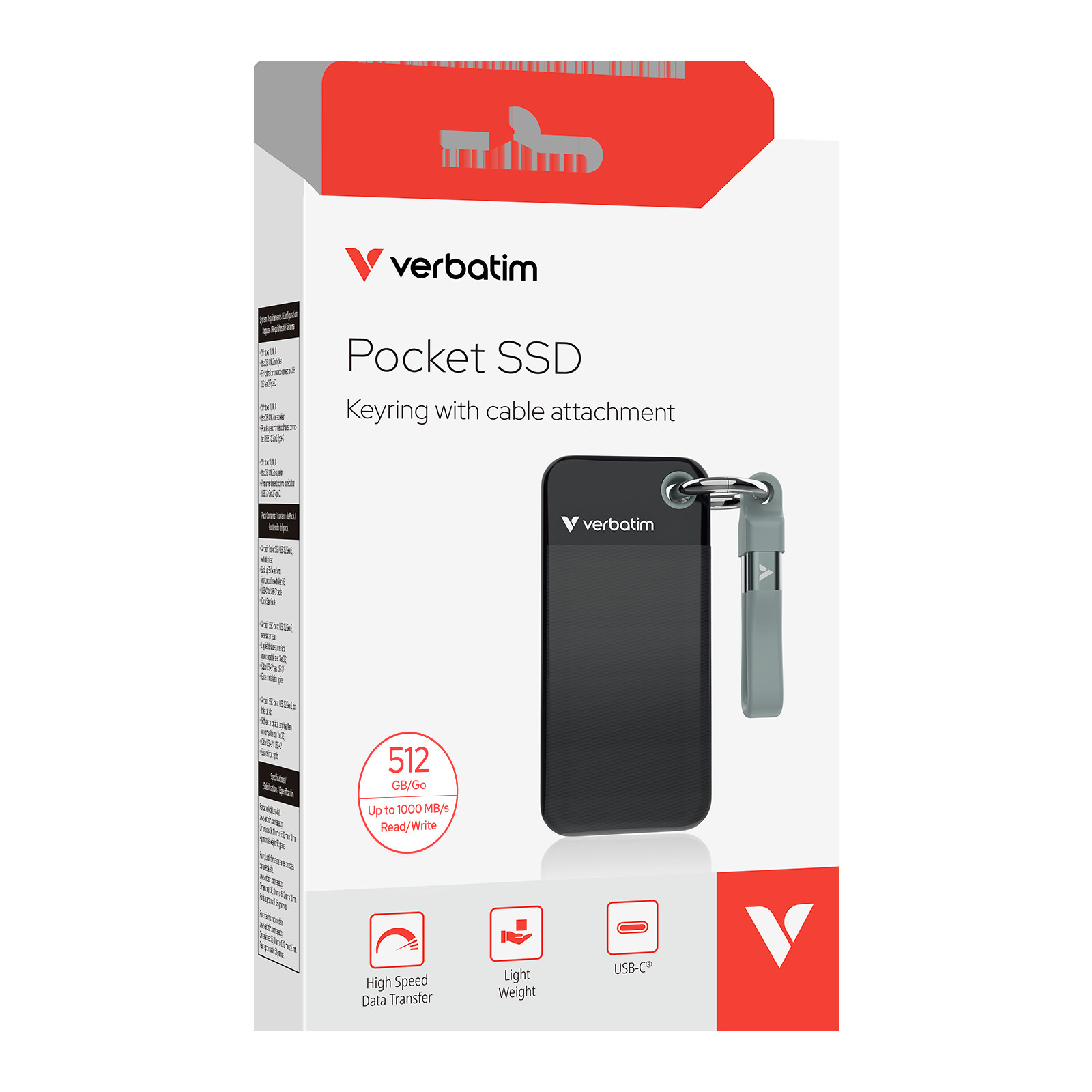 VERBATIM USB 3.2 Gen 2 512GB Pocket SSD, Black/Grey