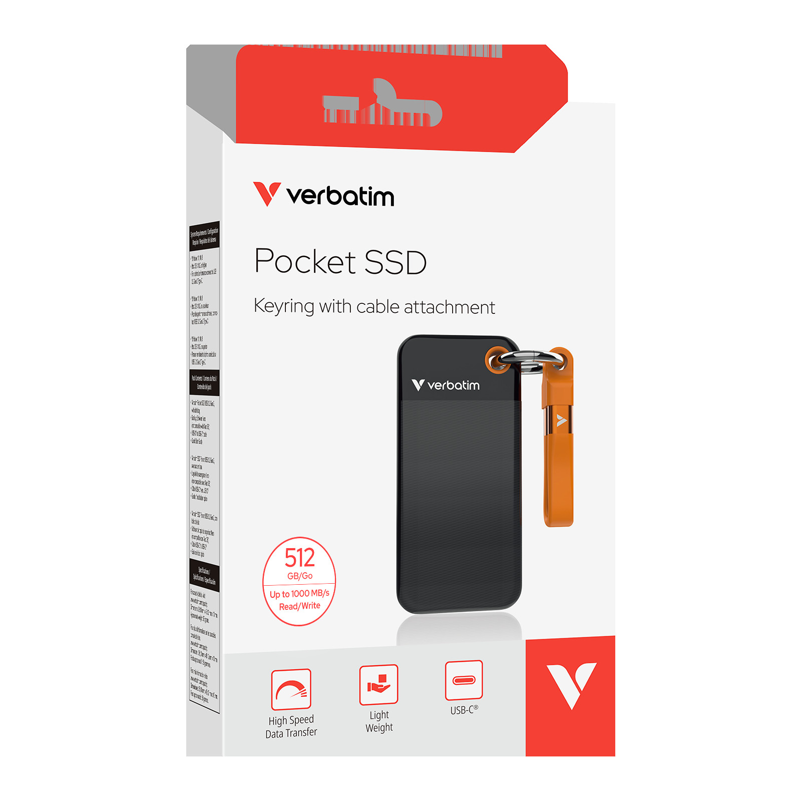 VERBATIM USB 3.2 Gen 2 512GB Pocket SSD, Black/Orange