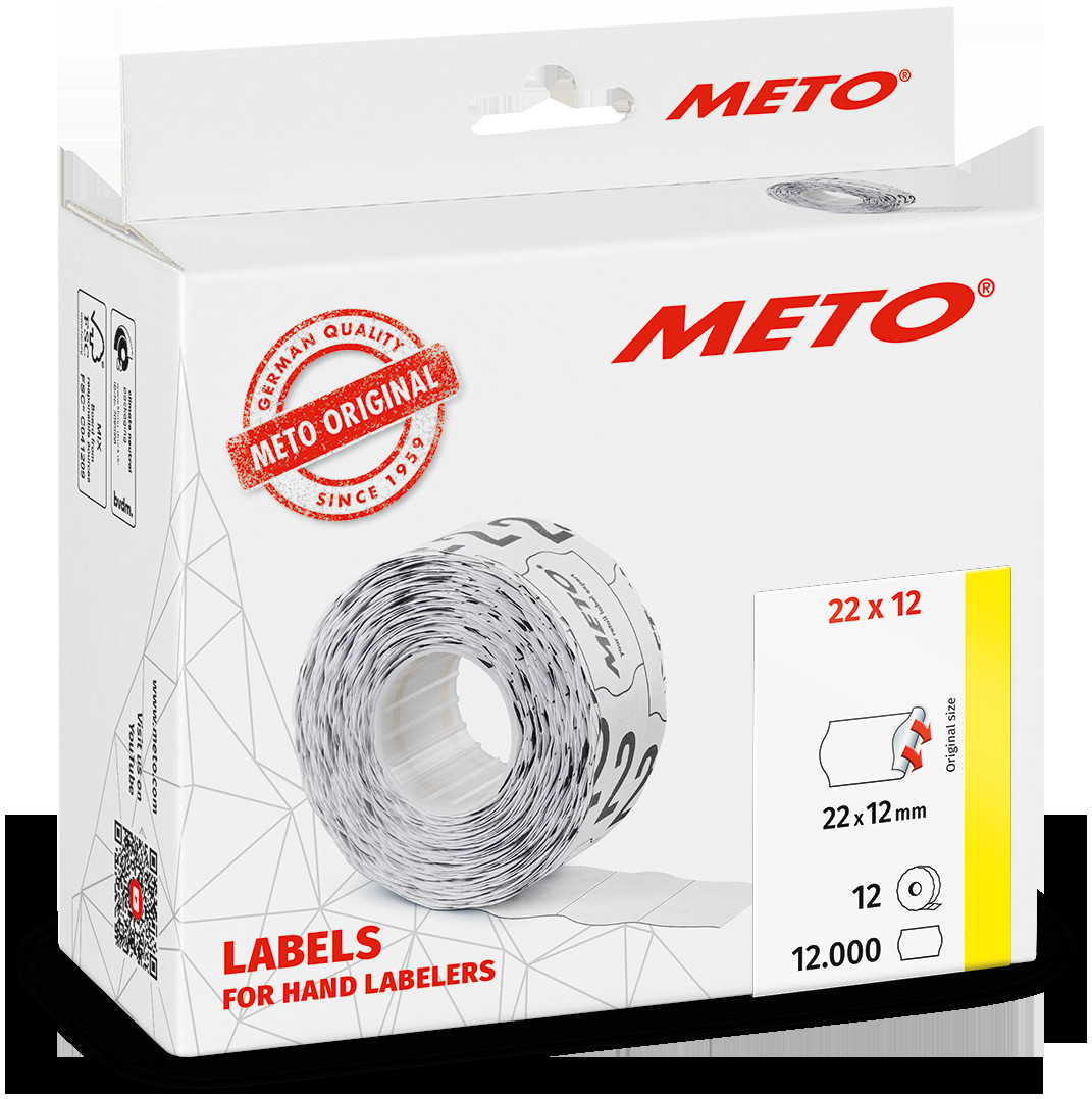 METO Etiket perm 22x12 hvit (12rl/1000)