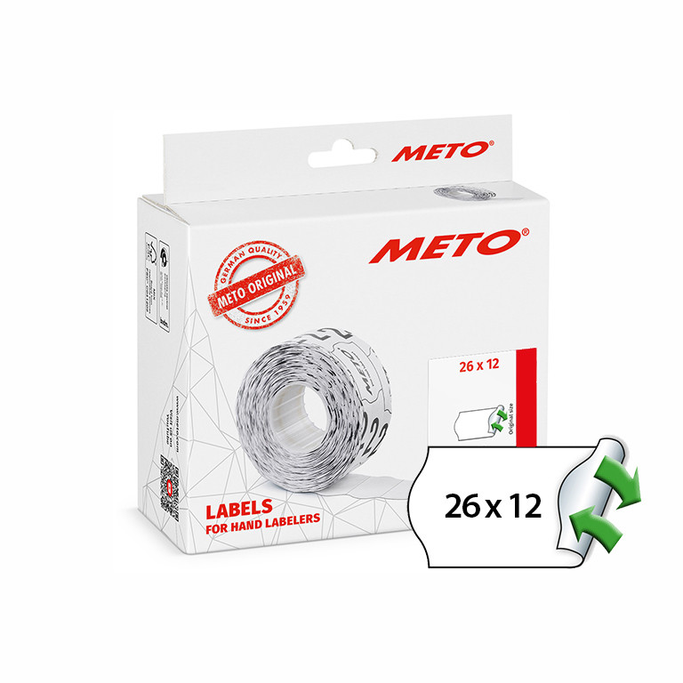 METO Etiket avtak 26x12 hvit (12rl/1000)