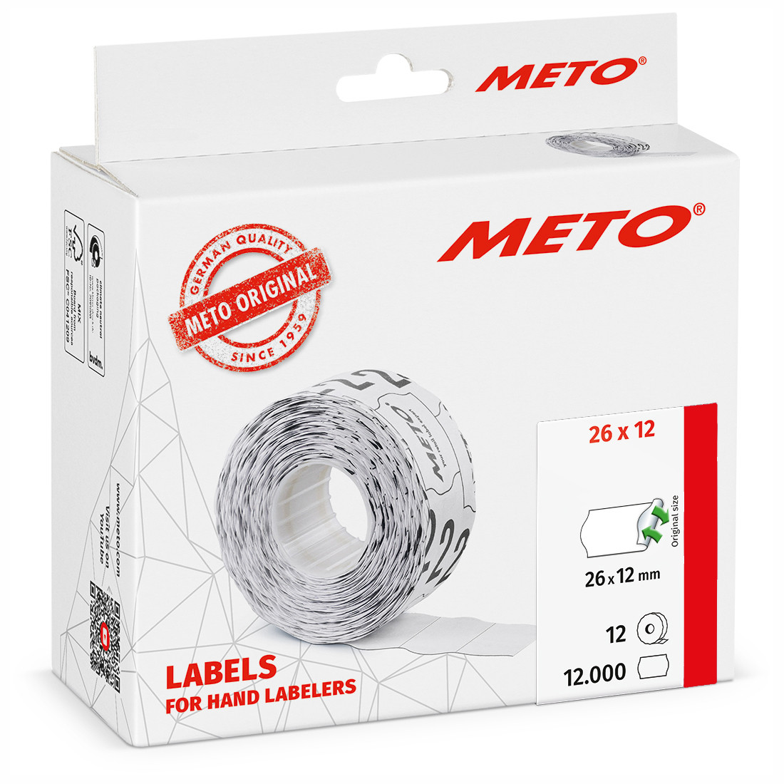 METO Etiket avtak 26x12 hvit (12rl/1000)