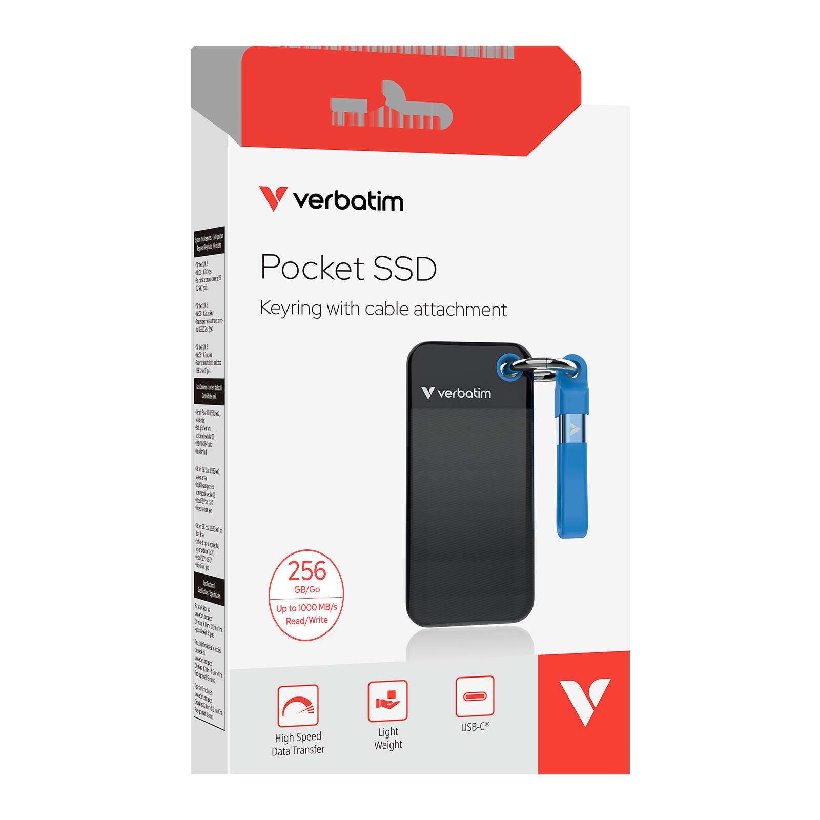 VERBATIM USB 3.2 Gen 2 256GB Pocket SSD, Black/Blue