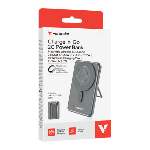 VERBATIM Charge n Go USB-C Cable Power Bank Magnet 5K Grey