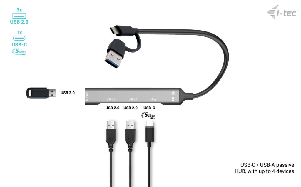 USB-A/USB-C Metal HUB 1x USB-C 3.1+3x USB 2.0