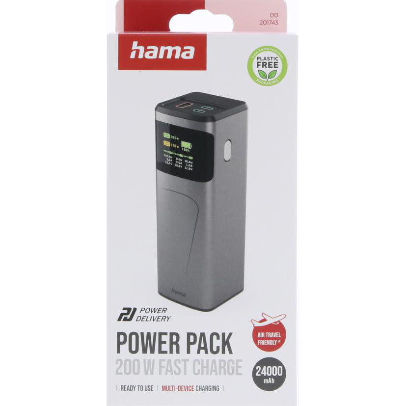 HAMA Power Pack 200W Fast Charge 24000mAh 2xUSB-C 1xUSB-A Black