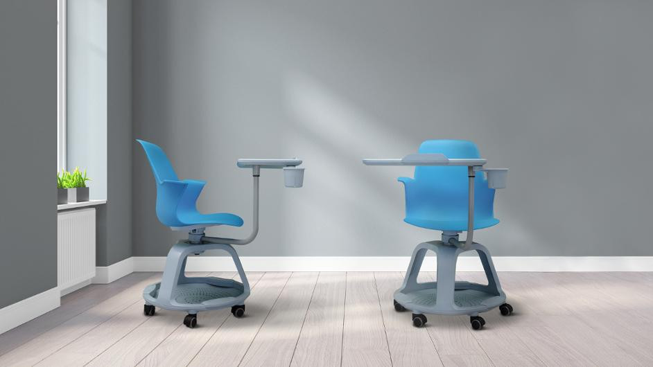 Skolestol Bi-Office M/Bord Blå