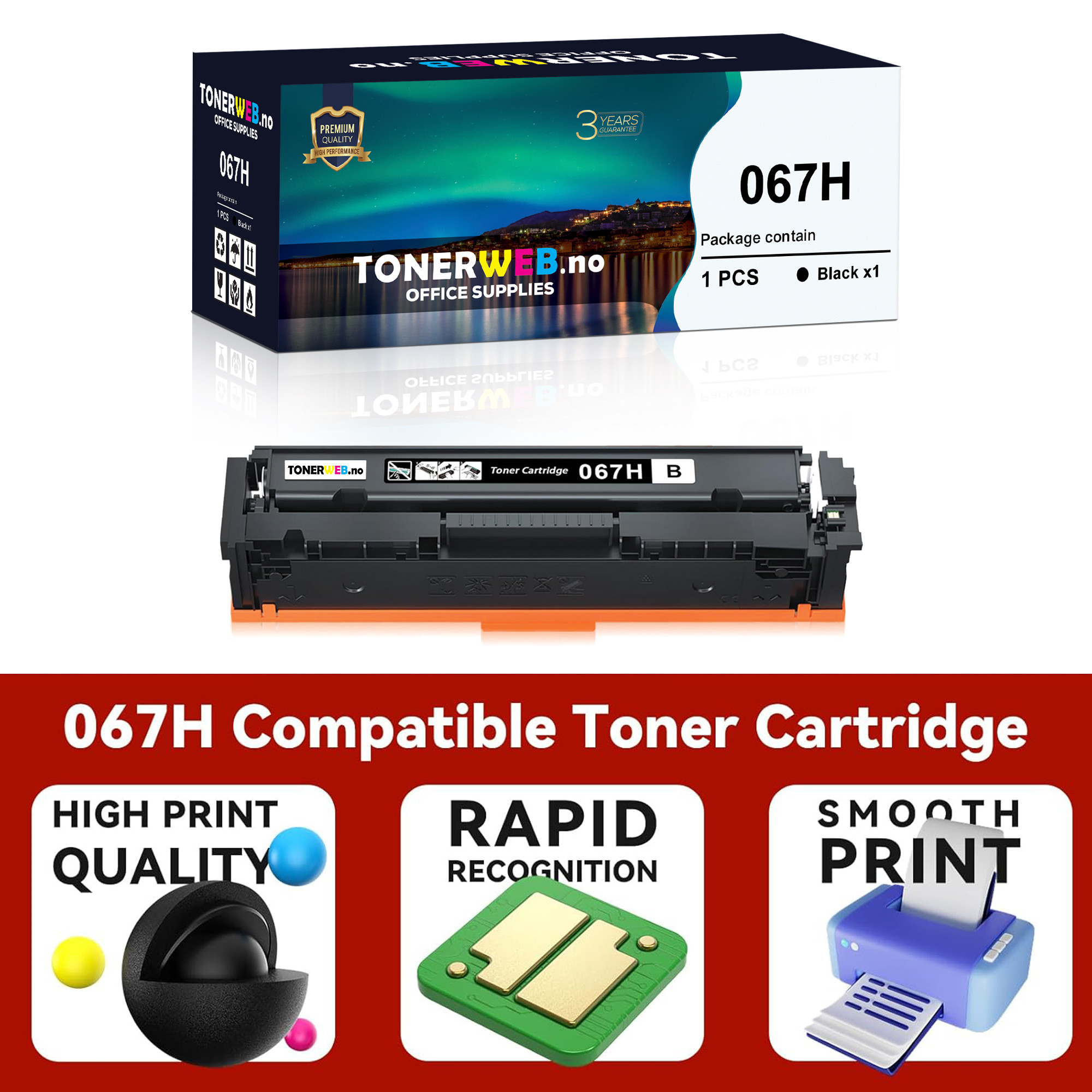 Tonerkassett. erstatter Canon 067 High Black 3.13k