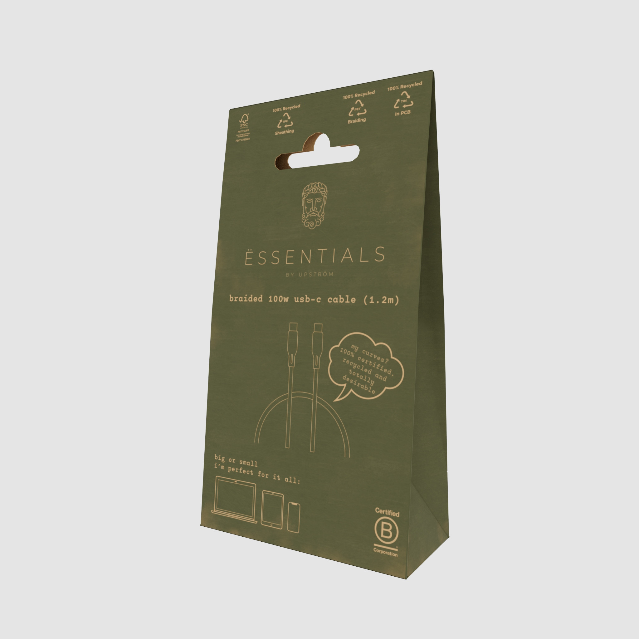 ËSSENTIALS 100W USB-C to USB-C Cable, 1.2m, 480 Mbps (bulk)