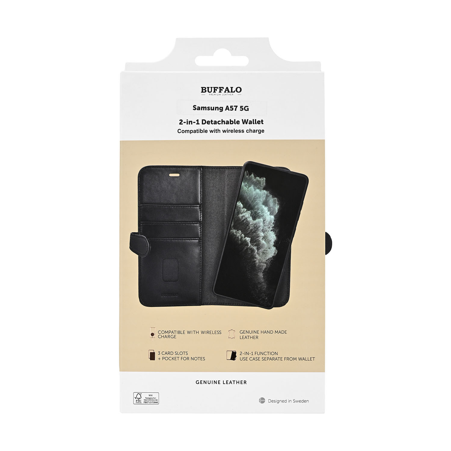 BUFFALO 2in1 Wallet Leather 3 card Samsung Galaxy A57 5G Black